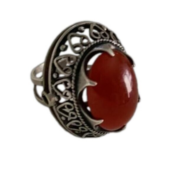 Vintage Jewelry - ANTIQUE Vintage Chunky Sterling Silver Carnelian Statement Ring 5 Royalcore